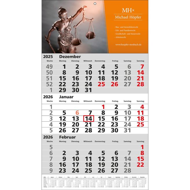 Papierwandkalender Standard 1 plus