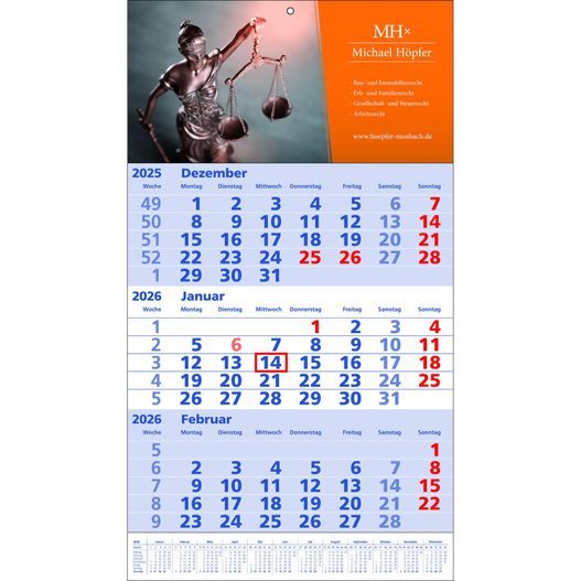 Papierwandkalender Standard 1 plus (Bild 1)