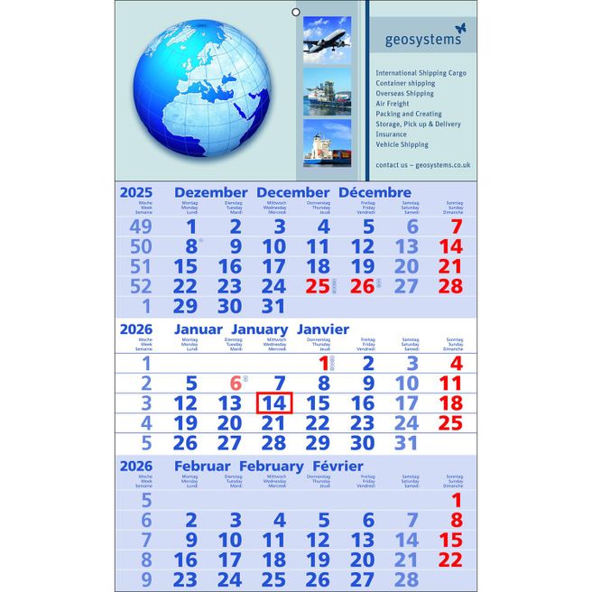 Papierwandkalender Standard 2
