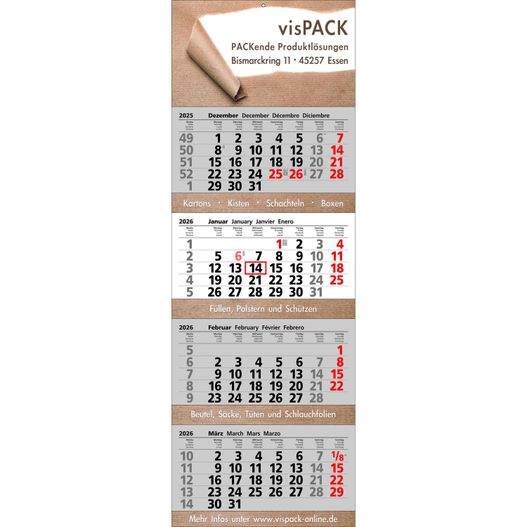 Produktabbildung Papierwandkalender 'XXL 4' 'Post B4' Papierwandkalender 'XXL 4' 'Post B4' (Bild 1)