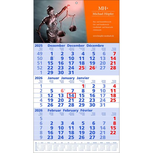Papierwandkalender Standard 1 plus (Bild 1)