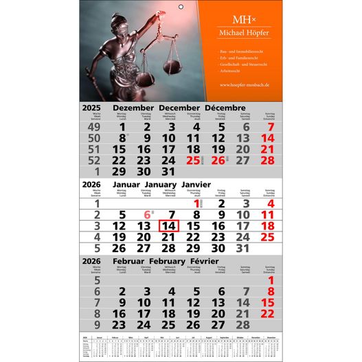 Produktabbildung Papierwandkalender Standard 1 plus Papierwandkalender Standard 1 plus (Bild 1)