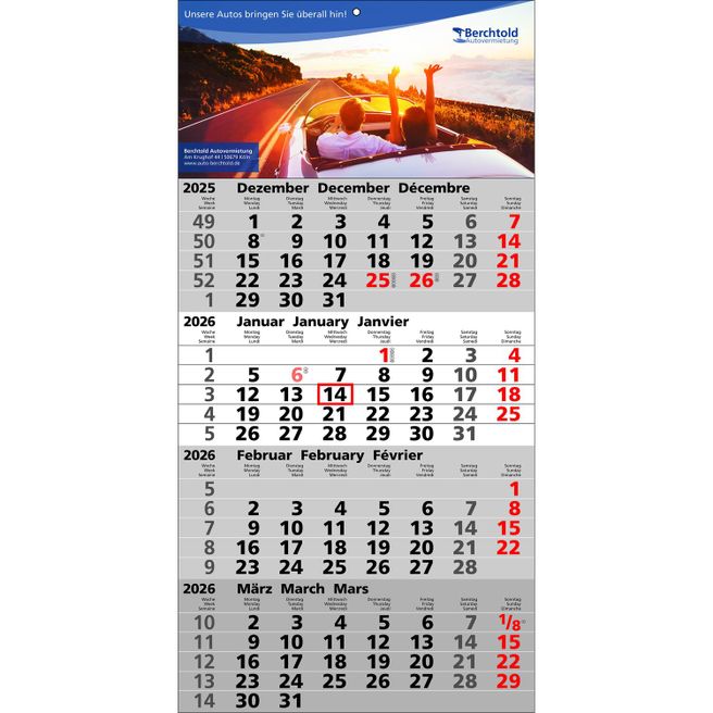 Produktabbildung Papierwandkalender Quattro Papierwandkalender Quattro