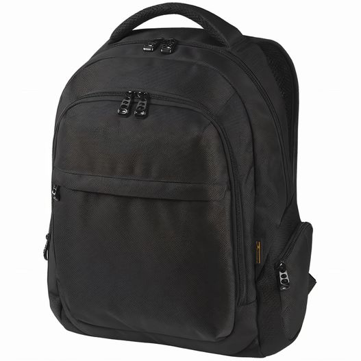 ein schwarzer rucksack mit reißverschlusstasche Notebook-Rucksack MISSION (Bild 1)