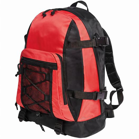 einen roten und schwarzen rucksack mit einer netztasche Rucksack SPORT (Bild 1)