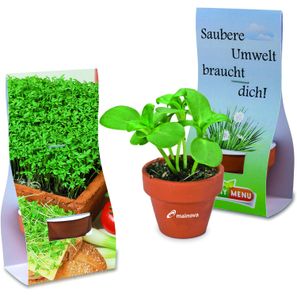 Logo-Töpfchen Überreichverpackung mit Samen - Gartenkresse