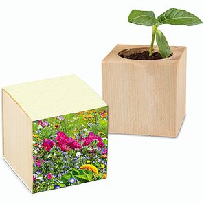 Pflanz-Holz mit Samen (Graspapier-Banderole) - Sommerblumenmischung