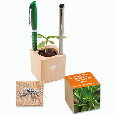 Produktabbildung Pflanz-Holz Büro mit Samen - Fichte, 2 Seiten gelasert Pflanz-Holz Büro mit Samen - Fichte, 2 Seiten gelasert