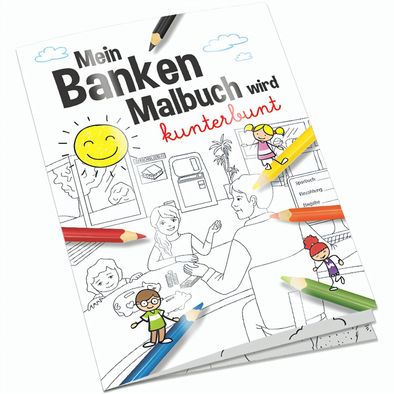 Malbuch / Mal-Set A6 - Banken - Malbuch mit 1-c Logoeindruck