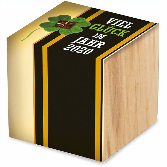 Pflanz-Holz - Standardmotiv - Glücksklee - 2 Seiten gelasert  (* Je nach Verfügbarkeit der Glücksklee-Zwiebeln)