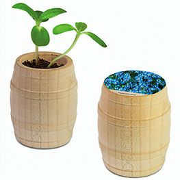 Pflanz-Fässchen mit Samen - Vergissmeinnicht, Lasergravur