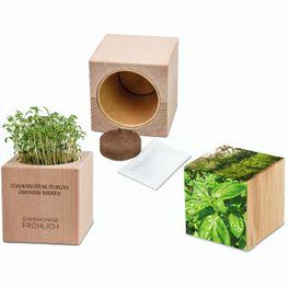 Pflanz-Holz Grande mit Samen - Basilikum, 1 Seite gelasert