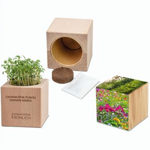 Pflanz-Holz Grande mit Samen - Sommerblumenmischung, 2 Seiten gelasert