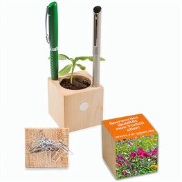 Pflanz-Holz Büro mit Samen - Sommerblumenmischung, 2 Seiten gelasert