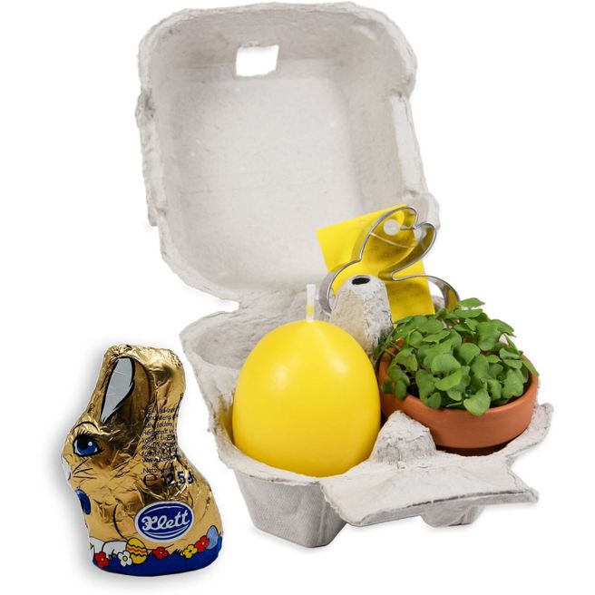 Produktabbildung Das Gelbe vom Ei - mit Tontöpfchen, Eierkerze, Schokohase Das Gelbe vom Ei - mit Tontöpfchen, Eierkerze, Schokohase