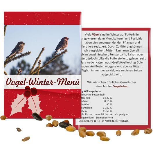 eine weihnachtskarte mit einem vogel auf einem zweig Vogelfutter-Tütchen - Standardmotiv - Standardmotiv (Bild 1)