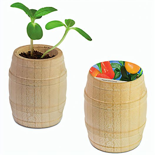 Pflanz-Fässchen mit Samen - Gewürzpaprika, Lasergravur (Bild 1)