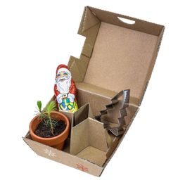 Geschenk-Set Xmas - V2 - Tontöpfchen, Schoko-Nikolaus und Backförmchen Tannenbaum