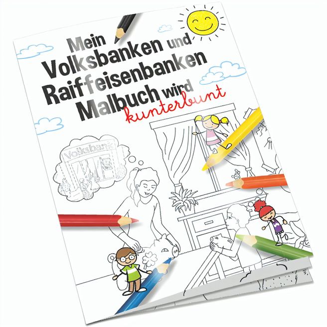 Malbuch / Mal-Set A6 - Volksbanken&Raiffeisenbanken - Malbuch mit 1-c Logoeindruck