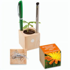 Pflanz-Holz Büro mit Samen - Ringelblume, 1 Seite gelasert