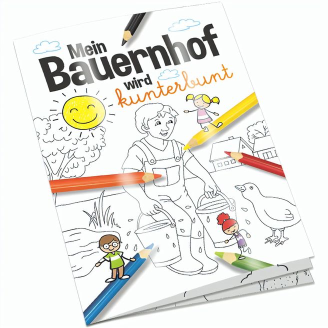 Malbuch / Mal-Set A6 - Bauernhof - Malbuch mit 2-c Logoeindruck