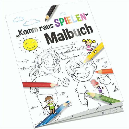 Malbuch / Mal-Set A6 - Komm-raus-spielen - Malbuch mit 1-c Logoeindruck (Bild 1)