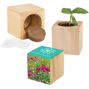 Pflanz-Holz Maxi mit Samen - Sommerblumenmischung, 2 Seiten gelasert