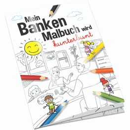 Malbuch / Mal-Set A6 - Banken - Malbuch mit 2-c Logoeindruck