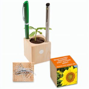 Pflanz-Holz Büro mit Samen - Sonnenblume