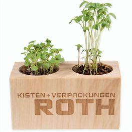 Pflanz-Holz 2er Set mit Samen - Sonnenblume, 1 Seite gelasert