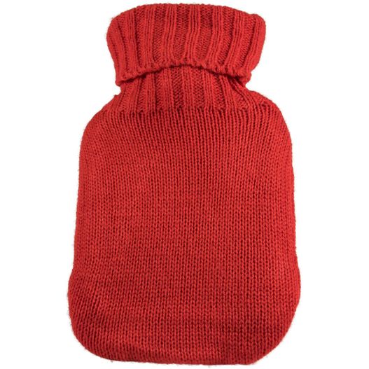 eine heiße wasserflasche in einer roten stricktasche Mini-Wärmflasche - mit Werbekarte (Bild 1)