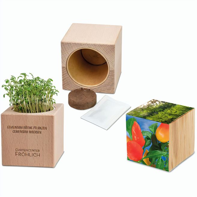 Pflanz-Holz Grande mit Samen - Gewürzpaprika, 1 Seite gelasert