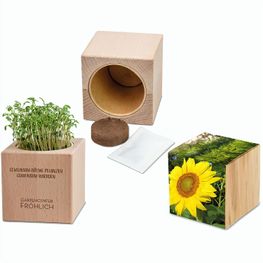 Pflanz-Holz Grande mit Samen - Sonnenblume, 1 Seite gelasert