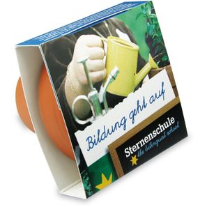 Logo-Töpfchen Banderole mit Samen - Fichte