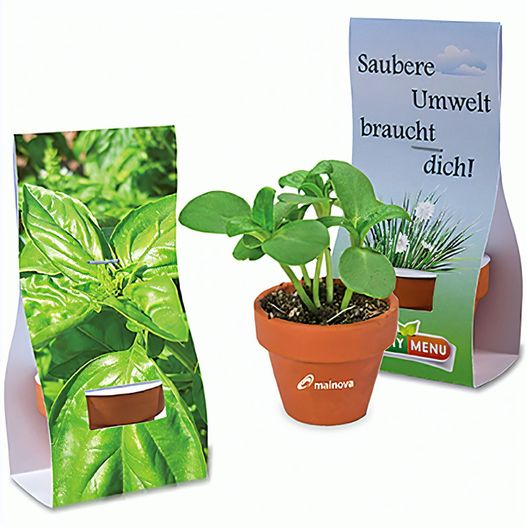 Logo-Töpfchen Überreichverpackung mit Samen - Basilikum (Bild 1)