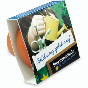 Logo-Töpfchen Banderole mit Samen - Basilikum