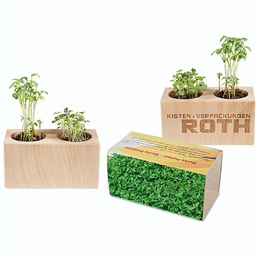 Pflanz-Holz 2er Set mit Samen - Gartenkresse (Bild 1)