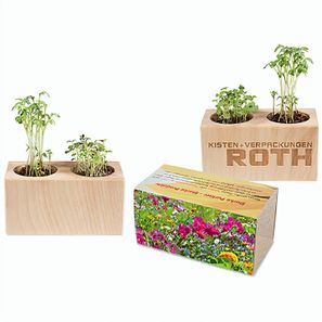 Pflanz-Holz 2er Set mit Samen - Sommerblumenmischung