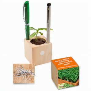 Pflanz-Holz Büro mit Samen - Gartenkresse, 2 Seiten gelasert