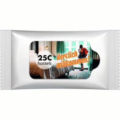 Produktabbildung Mini-Feuchttücher inkl. 4c Etikett Flow-Pack mit 10 Feuchttüchern Mini-Feuchttücher inkl. 4c Etikett Flow-Pack mit 10 Feuchttüchern