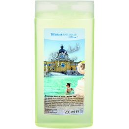 200 ml Flasche mit Duschgel Body & Hair 'White Tea' inkl. 4c Etikett
