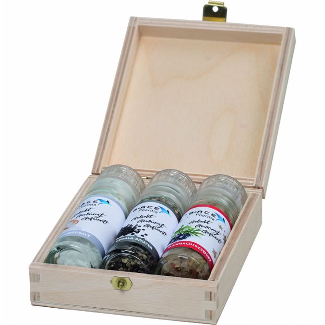 Holzbox für Gewürzmühlen 3er Set
