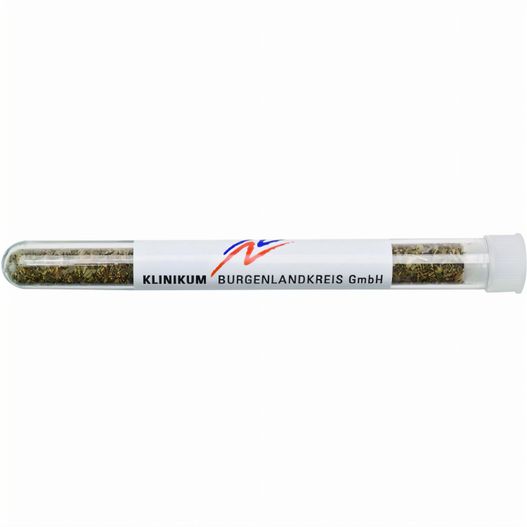 eine röhre von marihuana mit weißem hintergrund Reagenzglas mit 4c Etikett, Füllung C (Bild 1)