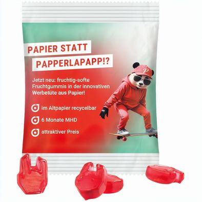 Produktabbildung Minitüte Sonderform, 10 g, recyclingfähiges Papier, weiß, Fruchtgummi , 10 % Fruchtsaftanteil Minitüte Sonderform, 10 g, recyclingfähiges Papier, weiß, Fruchtgummi , 10 % Fruchtsaftanteil