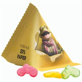 Fruchtgummi Tetraeder, Folie mit ca. 50% Papieranteil, weiß, Trolli Fruchtgummi Fahrrad