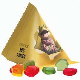 Fruchtgummi Tetraeder, Folie mit ca. 50% Papieranteil, weiß, Trolli Fruchtgummi Haus