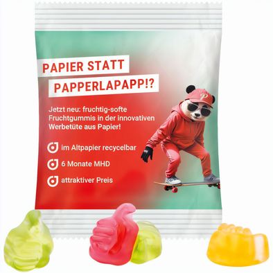 Produktabbildung Minitüte, 10 g, recyclingfähiges Papier weiß, Trolli Fruchtgummi Daumen Minitüte, 10 g, recyclingfähiges Papier weiß, Trolli Fruchtgummi Daumen
