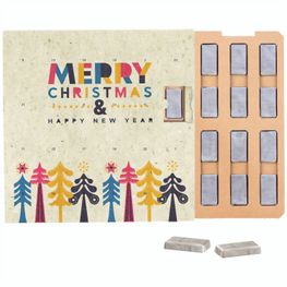 Täfelchen Adventskalender ECO, Graspapier, Papierblister, Alpenmilch-Schokotäfelchen in Pergaminpapier