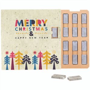 Täfelchen Adventskalender ECO, Graspapier, Papierblister, Alpenmilch-Schokotäfelchen in Pergaminpapier
