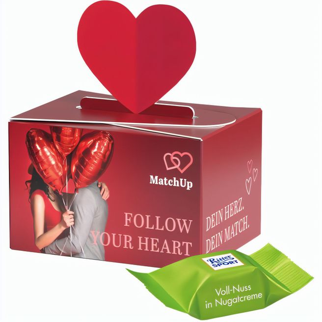 Geschenkbox Mini Herz, Ritter SPORT Schokowürfel Vollnuss Nougatcreme